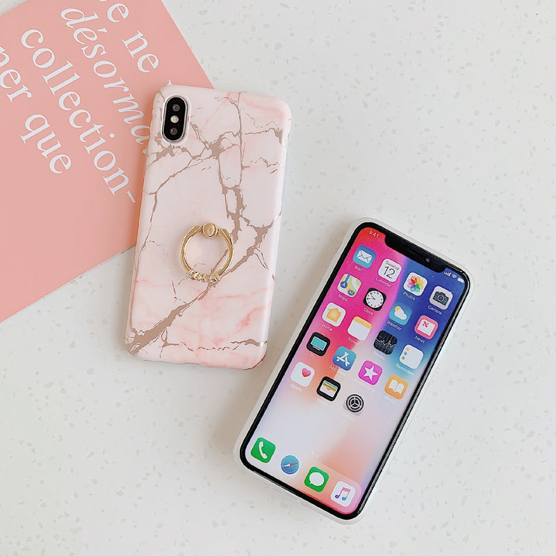 LACK Luxury Diamond Ring Shiny Gold Line laser marble Cases For iphone 13 14Pro Max 12 13 Pro 11 Soft Stand Cover