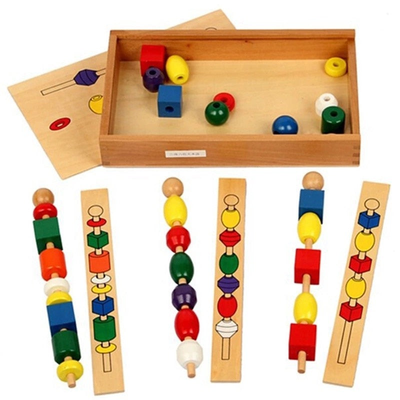 Montessori Materials Wooden Bead Sequencing Set Block Toys kid Children&