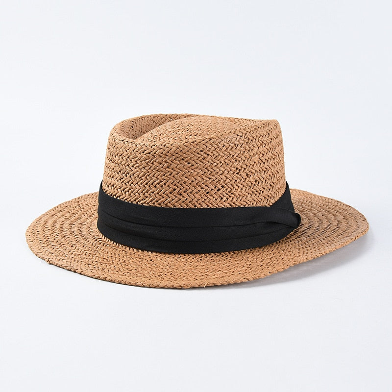 New Handmade Straw Beach Hat For Women Summer Holiday Panama Cap Fashion Concave Flat Sun Protection Visor Hats Wholesale