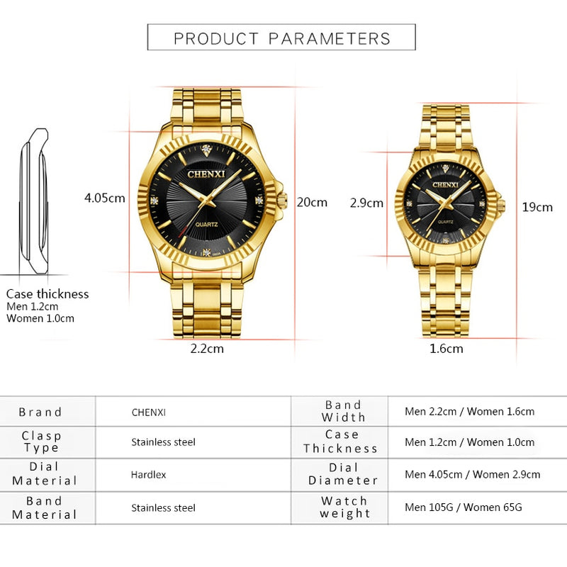 CHENXI Creative Golden Men&#39;s Quartz Wristwatches Women Men Full Steel Luxury Clock Brand Watches lovers&#39; Waterproof Gold Watch