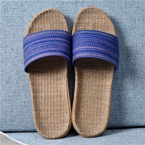 Suihyung Summer Women Linen Slippers New Color Stripe Belt Indoor Shoes Home Open Toe Slip On Lovers Casual Flax Slides Sandals