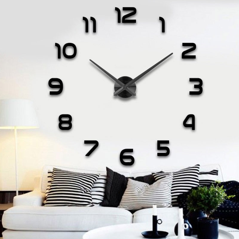 Large Wall Clock Quartz 3D DIY Big Watch Decorative Kitchen Clocks Acrylic Mirror Sticker Oversize Wall Clocks Home Letter Decor