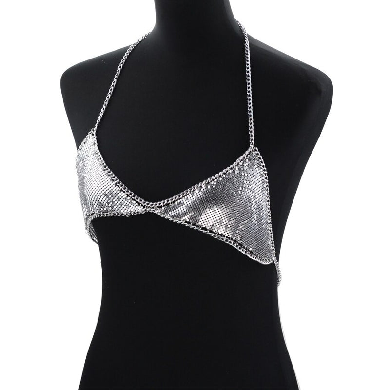 Mesh Sequin Body chain Bra Bikini Chain women Statement Metal bra chain bralette Beach Party Harness body jewelry