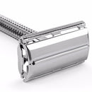 Qshave Double Edge Safety Razor Long Handle Butterfly Open Classic Safety Razor silver color, 1 Handle &amp; 5 blades