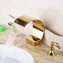 Basin Faucet Gold Deck Mounted Crystal Handle Waterfall 3PCS Bathroom Sink Faucet Double Handles Mixer Tap Basin Tap Torneira