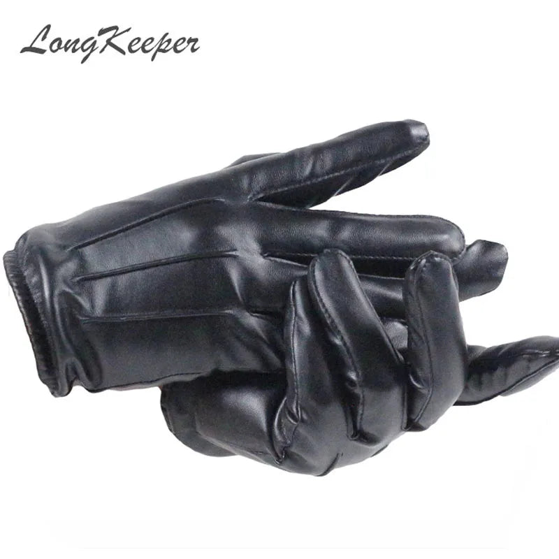 LongKeeper 2021 Hot Women's Full Finger Gloves Female PU Leather Driving Fashion Solid Winter Thick Warm For Men G243