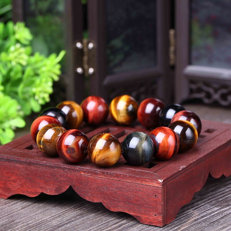 JoursNeige Natural Color Tiger Eye Stone Bracelet 12-20mm Beads Crystal Bracelet for Men Women Lucky Bracelet Jewelry