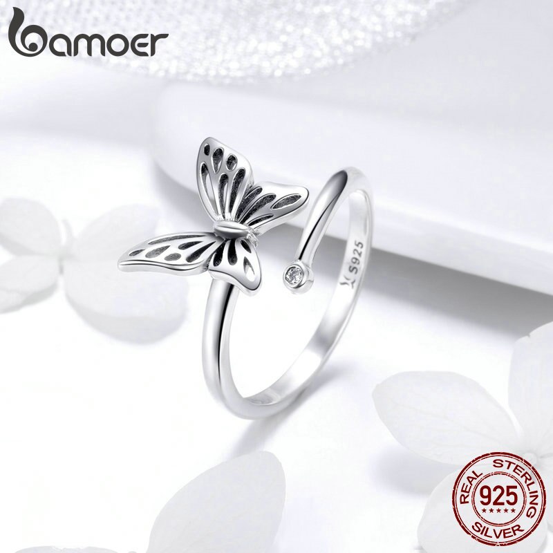 BAMOER Authentic 925 Sterling Silver Jewelry Set Vintage Butterfly Rings & Earrings Jewelry Sets Wedding Engagement Jewelry