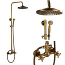 rozin Antique Brass Shower Faucet Set Bathroom Shower Column with Shelf Rainfall Hot Cold Water Mixer Tap Handhold Shower Faucet