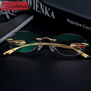 Chashma Quality Pure Titanium Glasses Women Rimless Frame Tint Lenses Diamond Rhinestone Glass Engraved with Flower