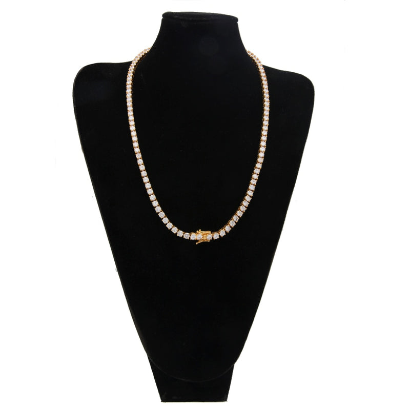 3mm/4mm/5mm 1 Row CZ Tennis Necklace Hip Hop Micro Pave Cubic Zircon Copper Chain Gold/Silver Color 18inch/20inch/24inch