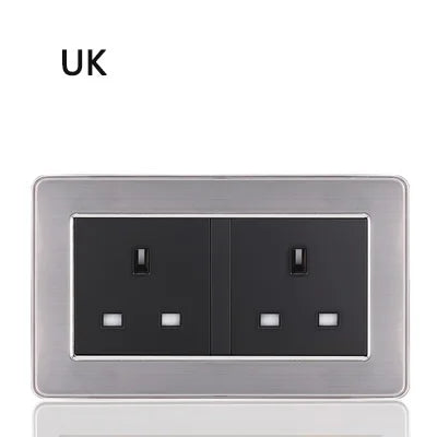 86 type 1 2 3 Gang 1 2 Way bright switch wall Socket with led brushed stainless steel switch French German UK electric socket