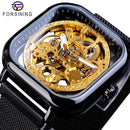 Forsining Men Mechanical Watches Automatic Self-Wind Golden Transparent Fashion Mesh Steel Wristwatch Skeleton Man Male Hot Hour