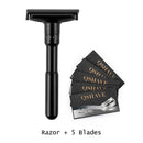 QShave Luxurious Black Adjustable Safety Razor Can Design Name on It Classic Stand Safety Razor Men Shaving 5 Gift Blades