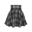 Gothic Damenröcke Mode Herbst Winter Karierter Wollrock Weiblich Hohe Taille Schnürung Mini Dicker Warmer Mädchen Saia 2023