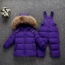 Down Real Fur Hooded Duck Down Jacket for Girls Warm Kids Snow Suit Children 2-5T Coat Snowsuit Winter Clothes Boys Clothing Set