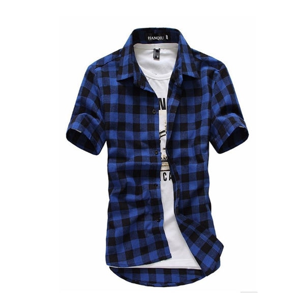 Red And Black Plaid Shirt Men Shirts 2023 New Summer Fashion Chemise Homme Mens Checkered Shirts Short Sleeve Shirt Men Blouse