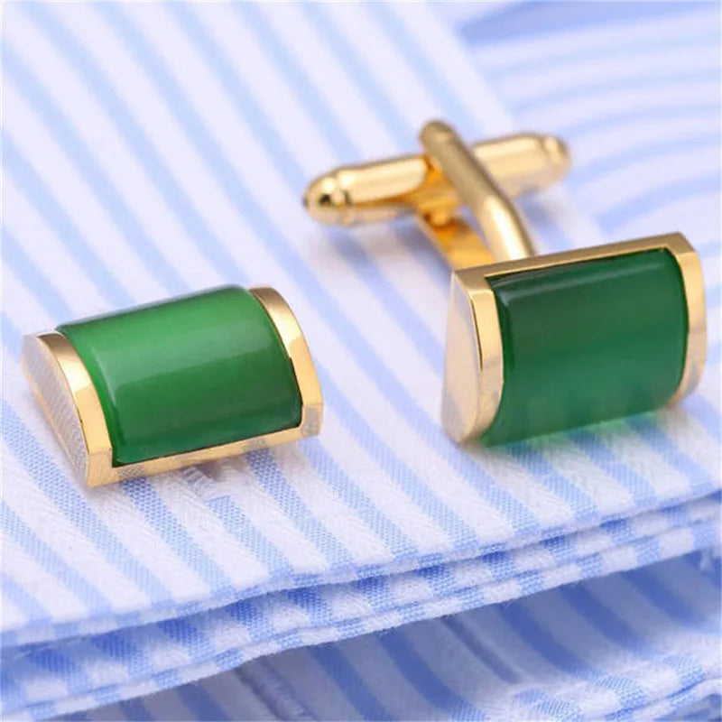 1 Pair Romantic Green Stone Cufflinks Imitation Crystal Cuff links French Cuff links Nail Sleeve Button For Wedding