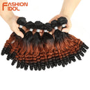 FASHION IDOL Afro Kinky Curly Hair Bundles 14 inch 7Pieces/lot Upper Straight Lower Bend Synthetic Hair Lace With Closure Fiber