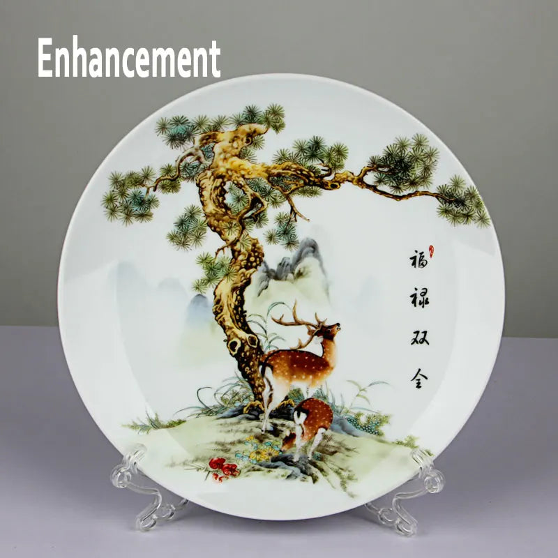 New Chinese Style Lucky Ceramic Ornamental Plate Chinese Decoration Dish Plate Porcelain Plate Set Wedding Gift