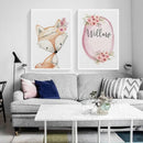 Nordic Modern Minimalist Flowers Cute Fox White Rabbit Cartoon Animal Canvas Painting Art Print Poster Picture Wall Home Decor