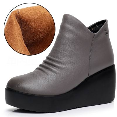 GKTINOO 2023 New Autumn Winter Women Shoes Woman Genuine Leather Wedges Snow Boots Height Increasing Ankle Women Boots Platform