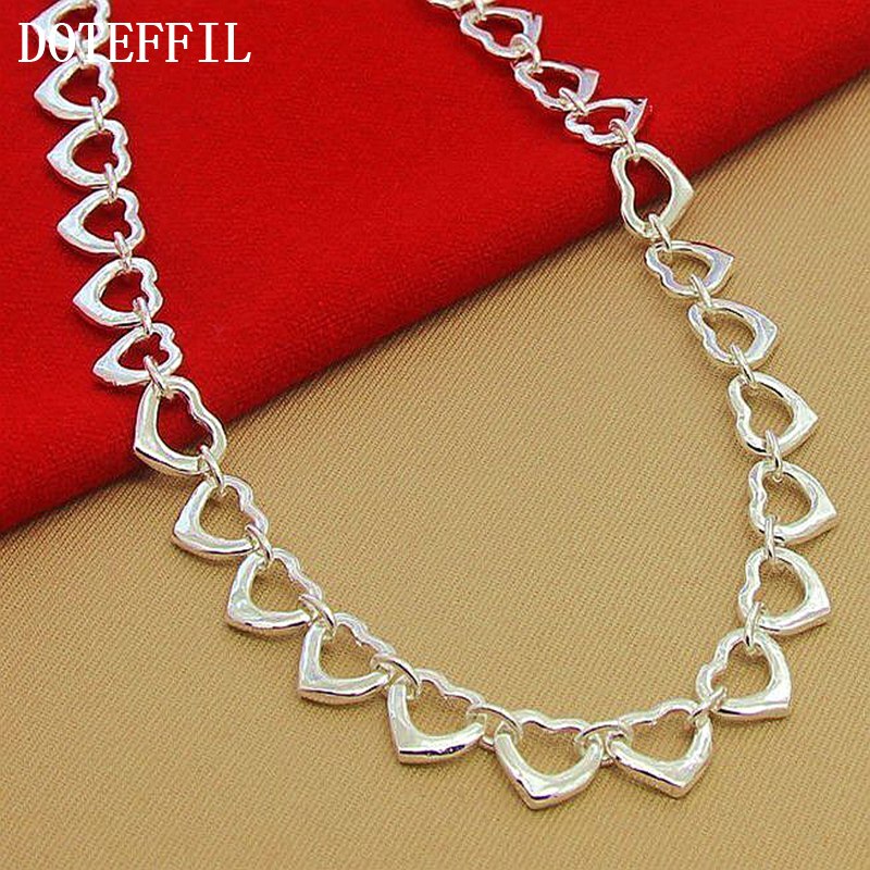 DOTEFFIL 925 Sterling Silver Full Heart Necklace Chain For Women Wedding Engagement Party Jewelry