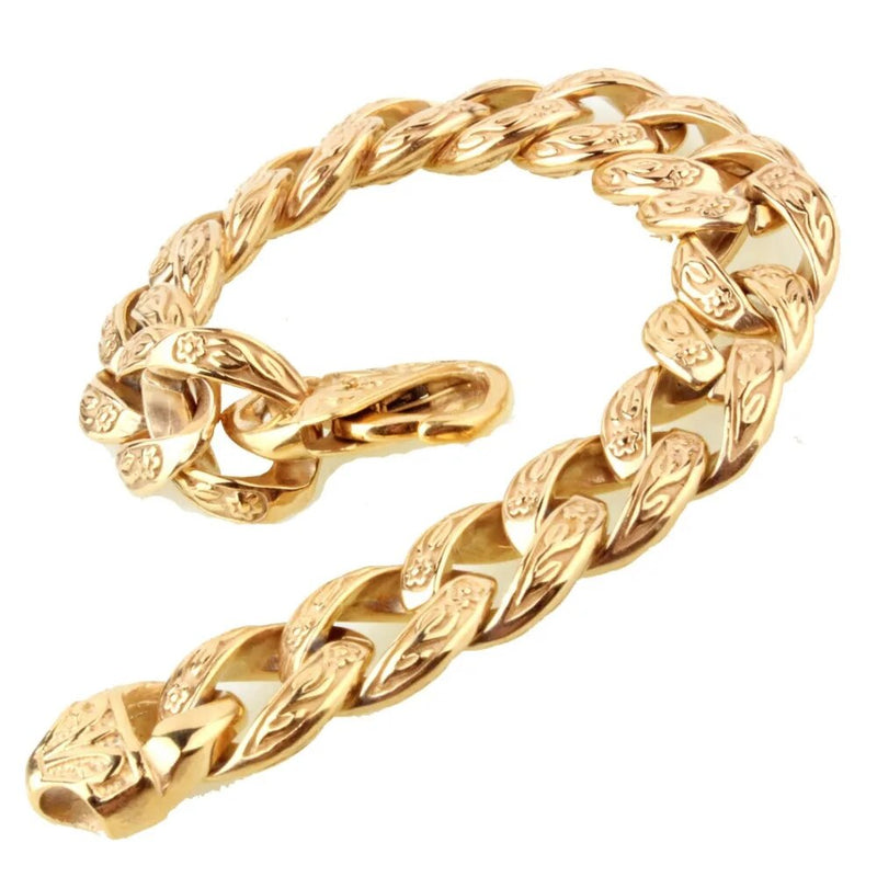 Hot Sale New Design Closure Chunky Double Curb Chain Bracelet for Men Gold Color Stainless Steel Male Punk Jewelry