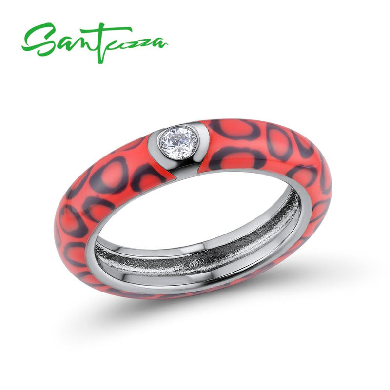 SANTUZZA Pure 925 Sterling Silver Rings for Women Colorful leopard print Eternity Ring anillos Gift Fine Jewelry Enamel HANDMADE