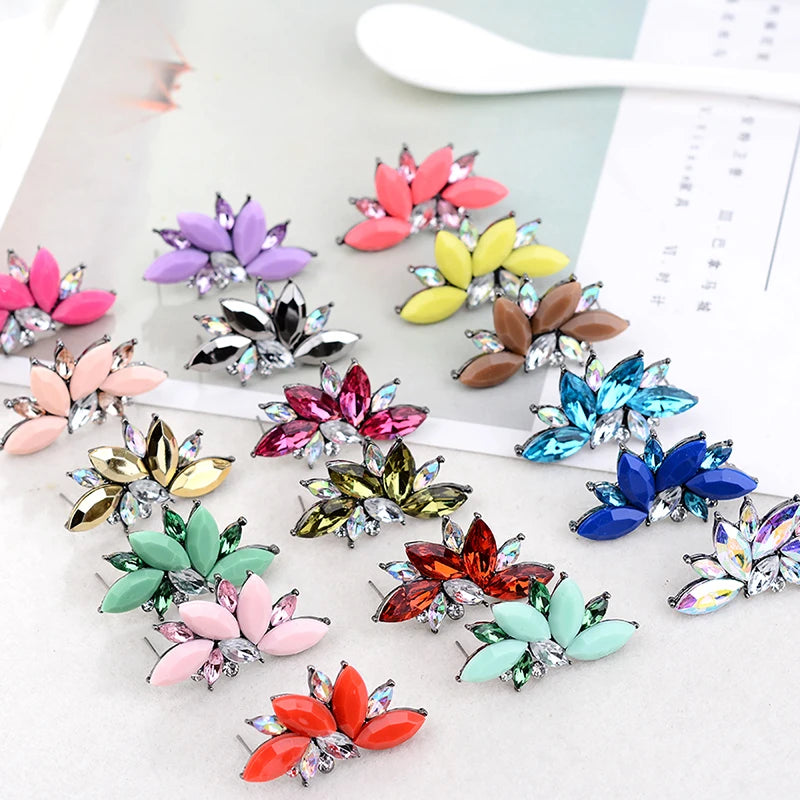 2018 Elegant Crystal Opal Stone Stud Earrings Christmas Party Earrings for Women Trendy Earrings 19 colors