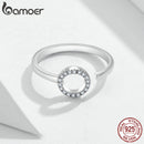 bamoer Geometric Round Simple Adjustable Finger Rings for Women Sterling Silver 925 Clear CZ Free Size Circle Jewelry SCR545