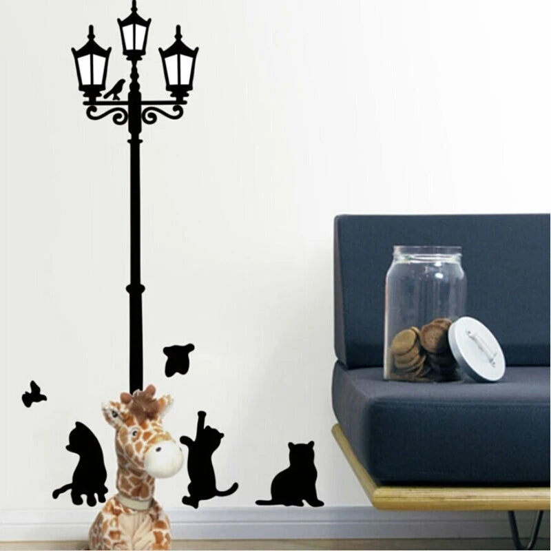 Creative DIY Popular Ancient Lamp Cats and Birds Wall Sticker Cartoon Wall Mural Home Decor Room Kids Decals Wallpaper