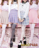 Size XS-4XL Kawaii Girls Japanese Style High Waist Plaid Chest Pleated Skirt Cute Lolita Mini Short Skirt Color Pink & Khaki