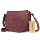 Annmouler Vintage Crossbody Bag Pu Leather Women Shoulder Bag Floral Embossed Rivet Messenger Bag for Girls Small Handbag