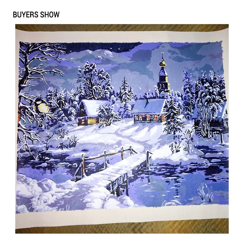 CHENISTORY Christmas Snow Landscape DIY Painting By Numbers Kits Drawing Painting By Numbers Unique Christmas Gift For Children