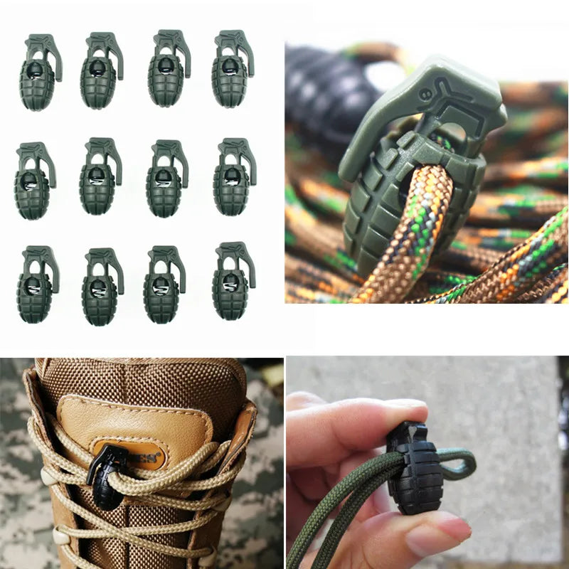 10PCS Shoe Lace Buck Boots Shoes Grenade Shoelace Tightening Non-Slip Buckle Shoelace Buckle Clip EDC Outdoor Hiking Camping