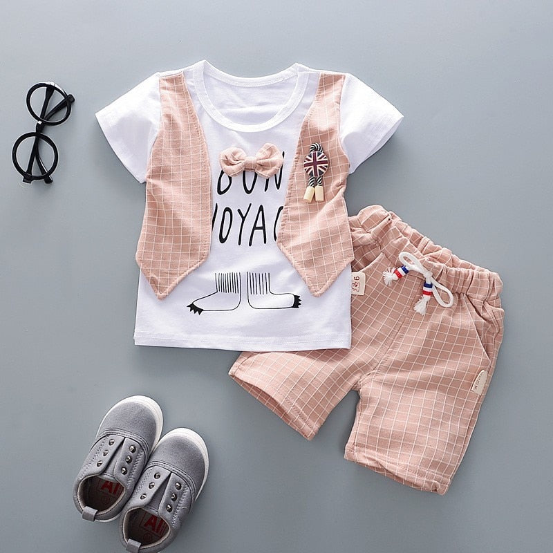 New Summer Newborn Baby Boys Clothes Children Gentleman Tie T-shirt Shorts 2Pcs/Set Toddler Cotton Girls Clothing Kids Tracksuit