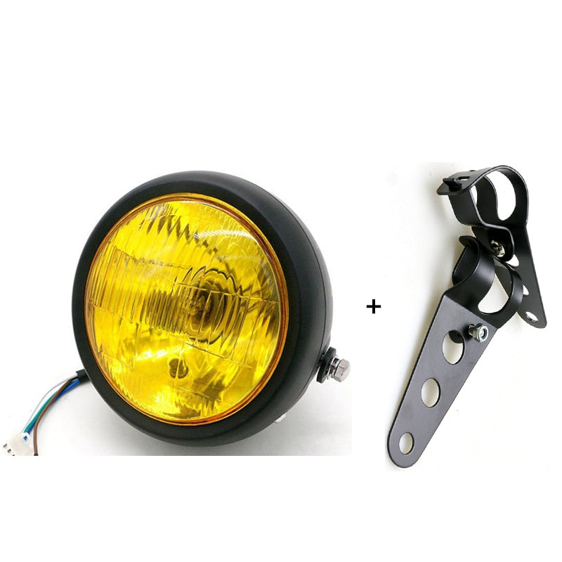 Universal Motorcycle Refit Headlight with Brackets DC 12V Motorbike Vintage Head Lamp Scooter Round Spotlight Motor Front Lights