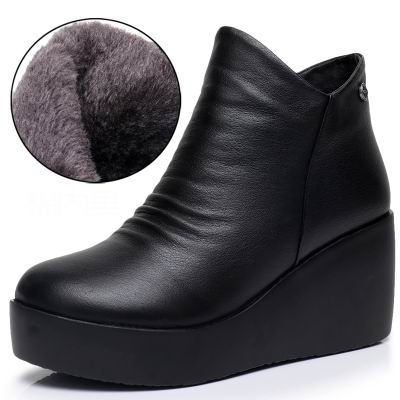 GKTINOO 2023 New Autumn Winter Women Shoes Woman Genuine Leather Wedges Snow Boots Height Increasing Ankle Women Boots Platform