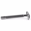 Qshave Double Edge Safety Razor Long Handle Butterfly Open Classic Safety Razor silver color, 1 Handle &amp; 5 blades