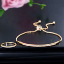 CWWZircons Simple Fashion Brand Ladies Jewelry Rose Gold Color Bar Cubic Zirconia Ring and Bracelet Sets for Women T332
