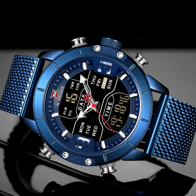 NAVIFORCE Men's Watches Top Brand Luxury Sports Watch For Men Quartz LED Digital Dual Clock Male Full Steel Military Wrist Watch