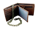 New Vintage Brown Leather Wallet With Chain Mens Bifold /Many Card Holder