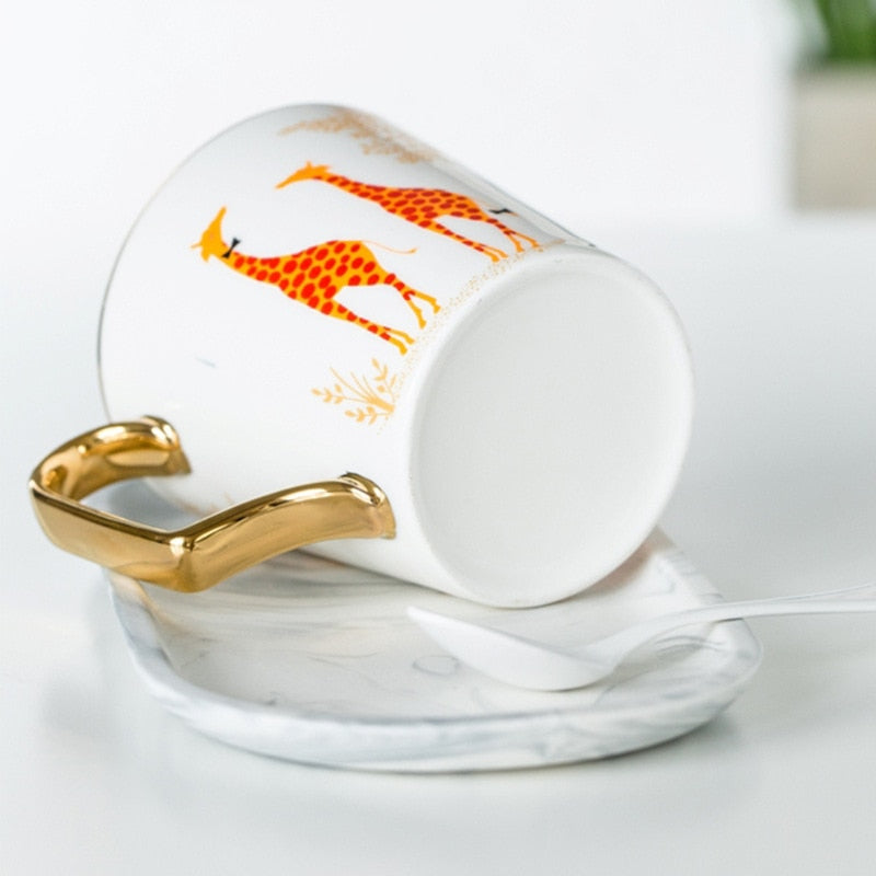 Gold  Animal Flamingo Cat Penguin Ceramic Coffee Mug Bone China Breakfast Milk Water Cup Couple Creative Birthday Gifts