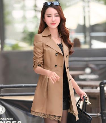 Women's Coat Spring 2022 Streetwear Trench Overcoat Turn-down Collar Slim Fit Double Breasted Lace Long Female Jacket Clothes