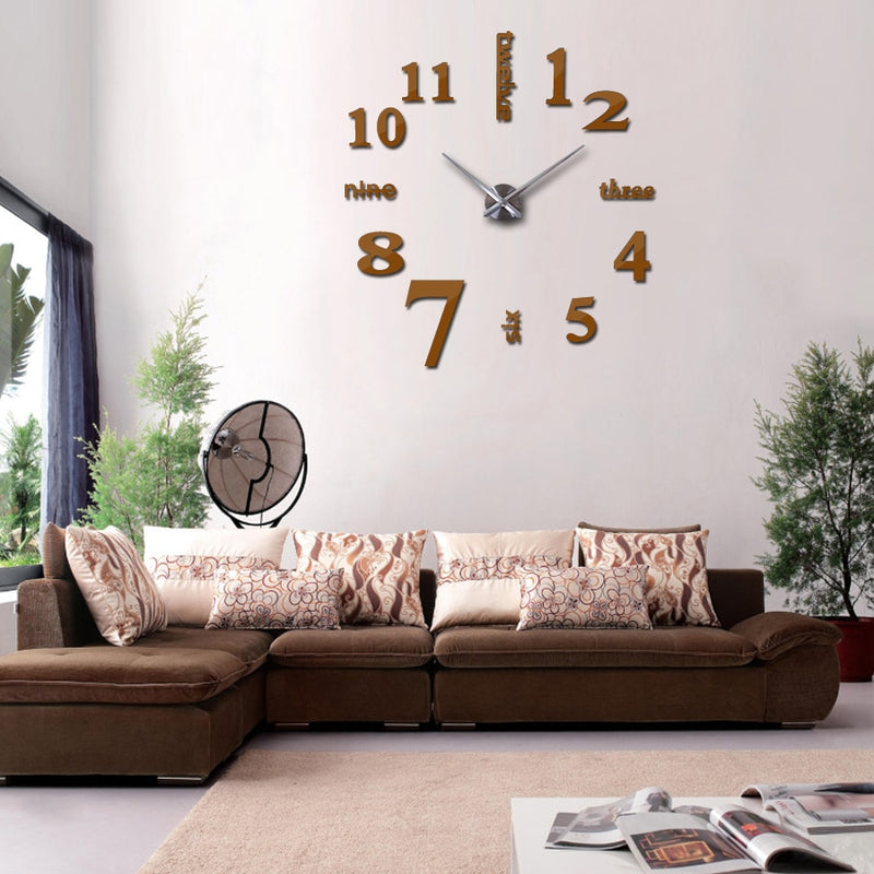 new Quartz wall clocks fashion watches 3d real big wall clock rushed mirror sticker diy living room decor free shipping