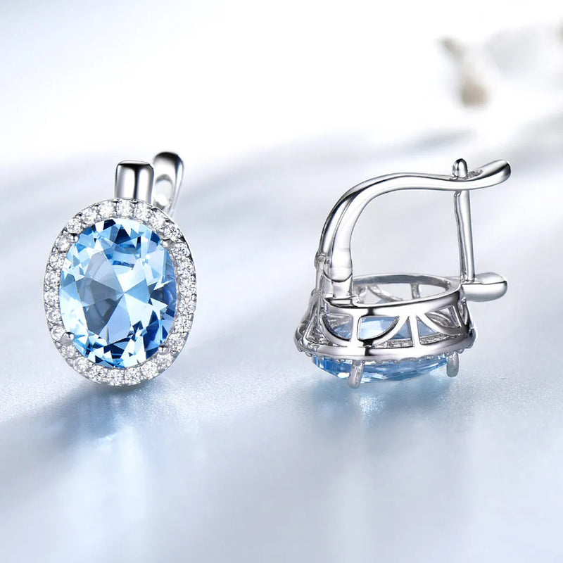 UMCHO Nano Sky Blue Topaz Gemstone Clip Earrings For Women Genuine 925 Sterling Silver Earrings For Women Romantic Fine Jewelry