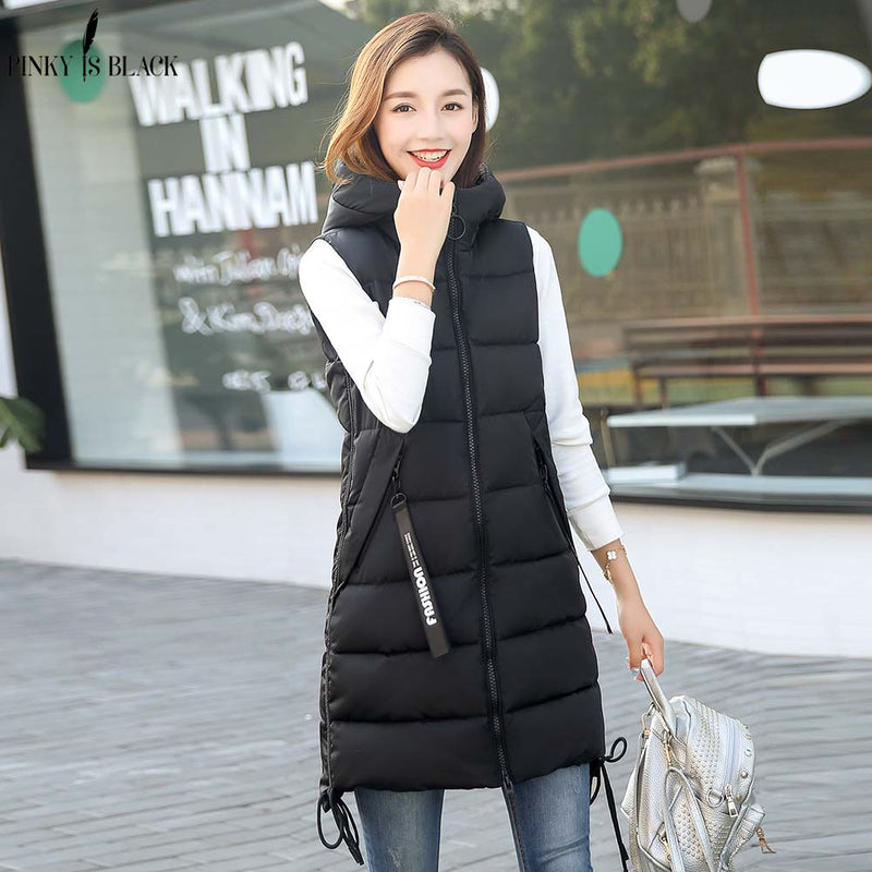 PinkyIsblack Autumn Winter Vest Women Waistcoat 2021 Female Sleeveless Vest Jacket Hooded Warm Long Vest Coat Colete Feminino