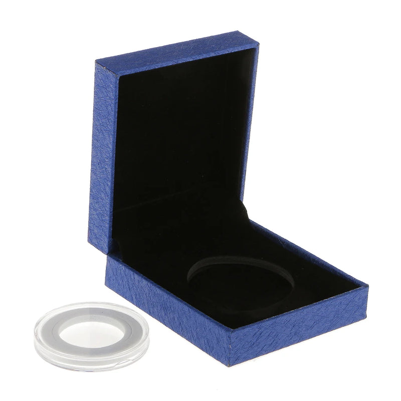 Presentation Box Display Case  Gift For Single 38MM Coin Money Boxes Home Decor Blue