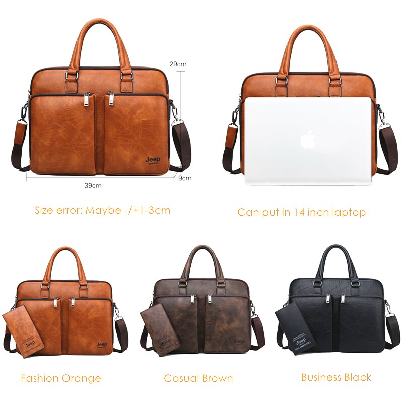 JEEP BULUO Brand  Men Laptop Business Bags Handbags High-end Man Briefcase Large Capacity Leather Casual Shoulder Bag For Men